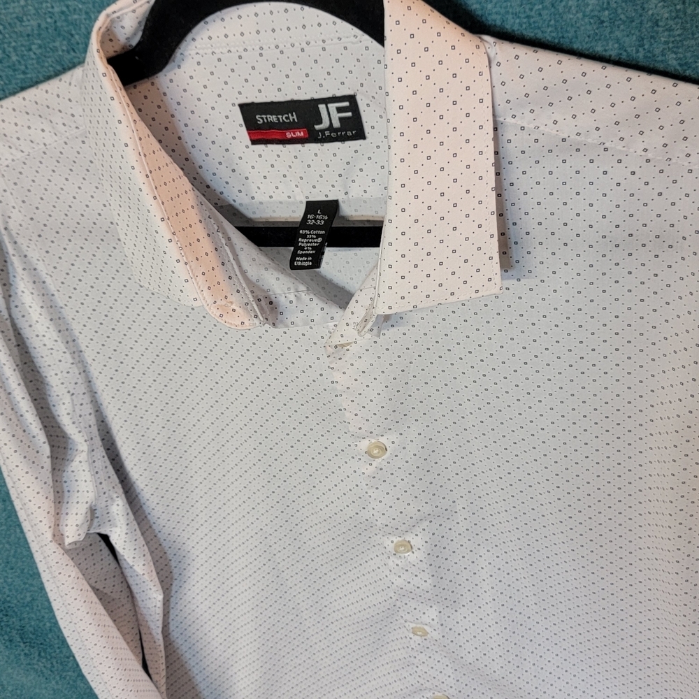 JF J.Ferrar Men's White Patterned Dress Shirt Size Large